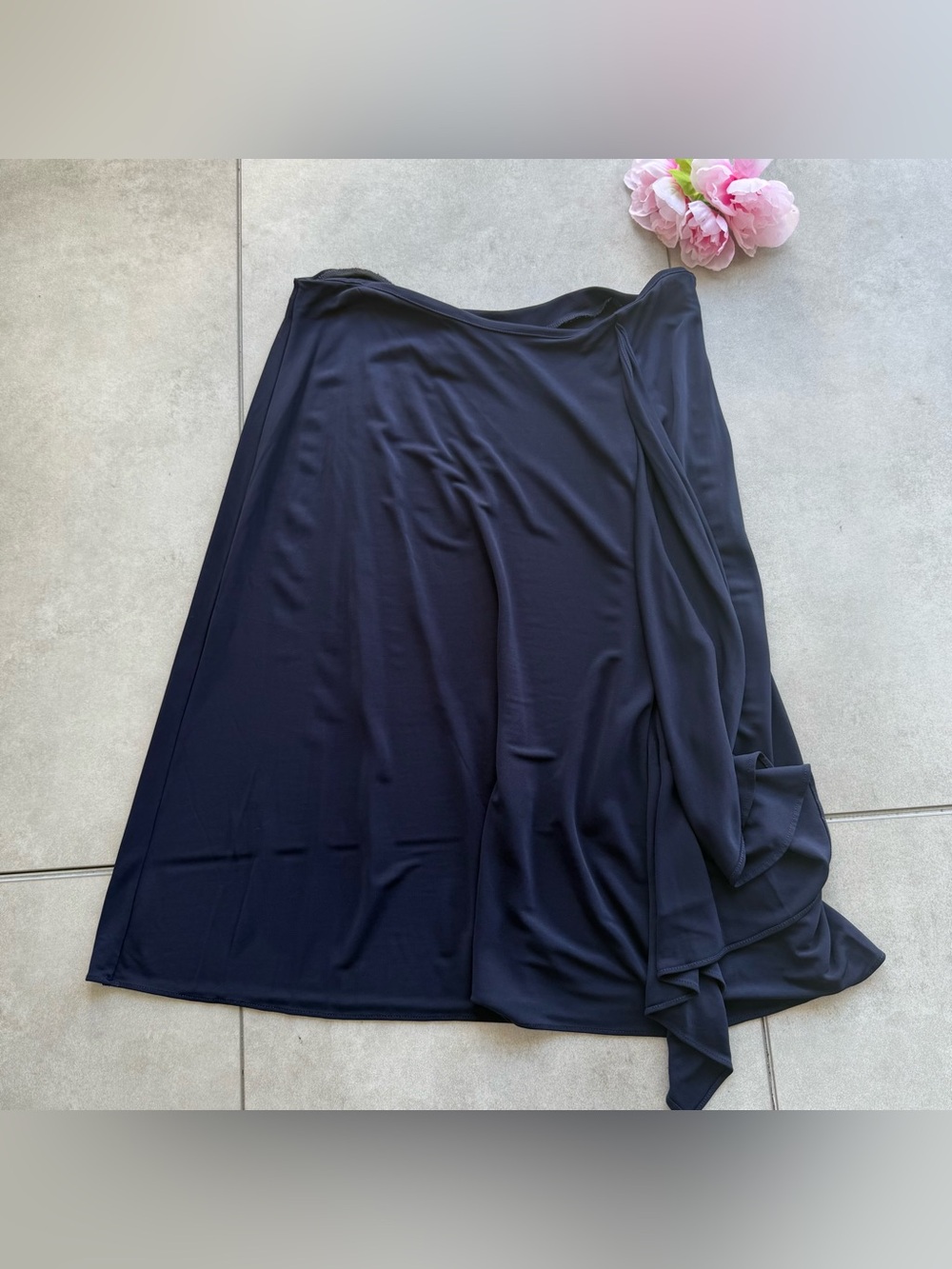 Lauren Ralph Lauren a line skirt medium navy Blue stretch ruffle zip knee lenght